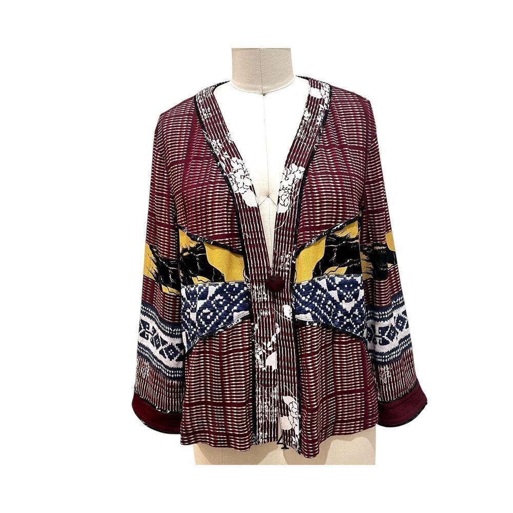 John Mark Jacket Womens Small Multicolor Boho Tribal Kimono Button Front Topper